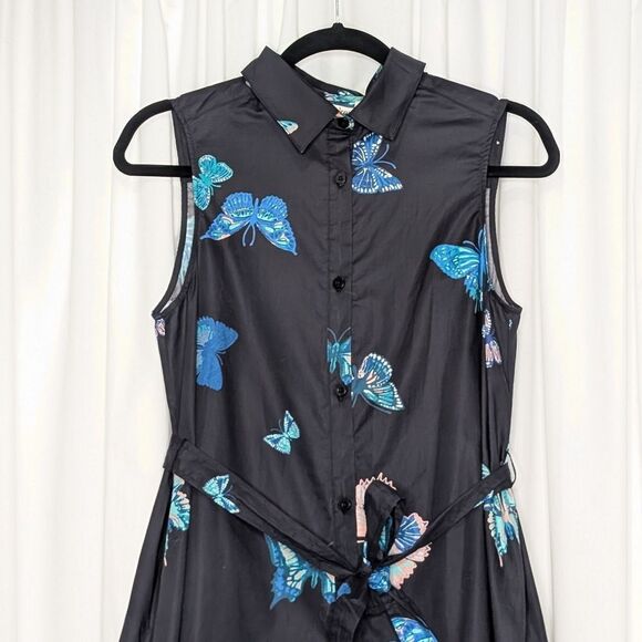 Tucker Sleeveless Sarah Shirtdress Black Fluttering Butterflies Print - Picture 2 of 8